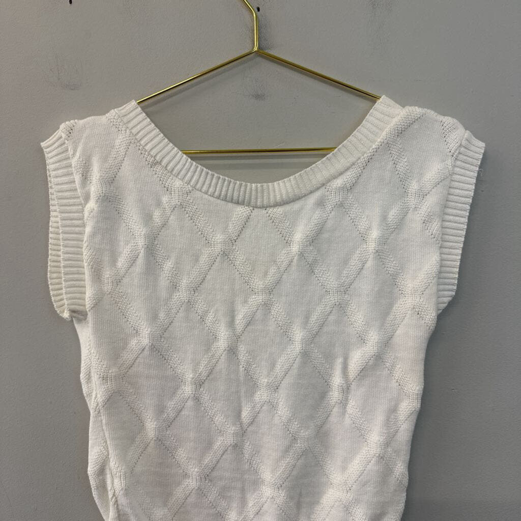 Vintage Cream Knit Diamond Print Sweater Tank Top Small