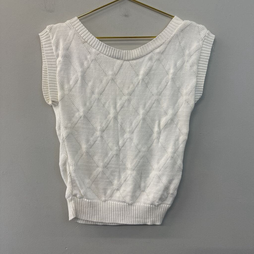 Vintage Cream Knit Diamond Print Sweater Tank Top Small