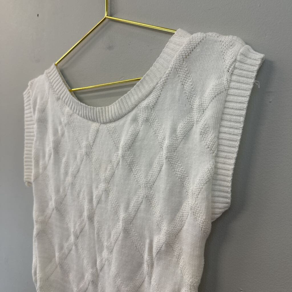 Vintage Cream Knit Diamond Print Sweater Tank Top Small