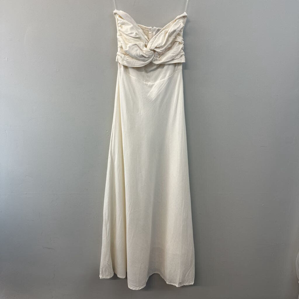 Ivory Strapless Midi Tie Top Dress 0
