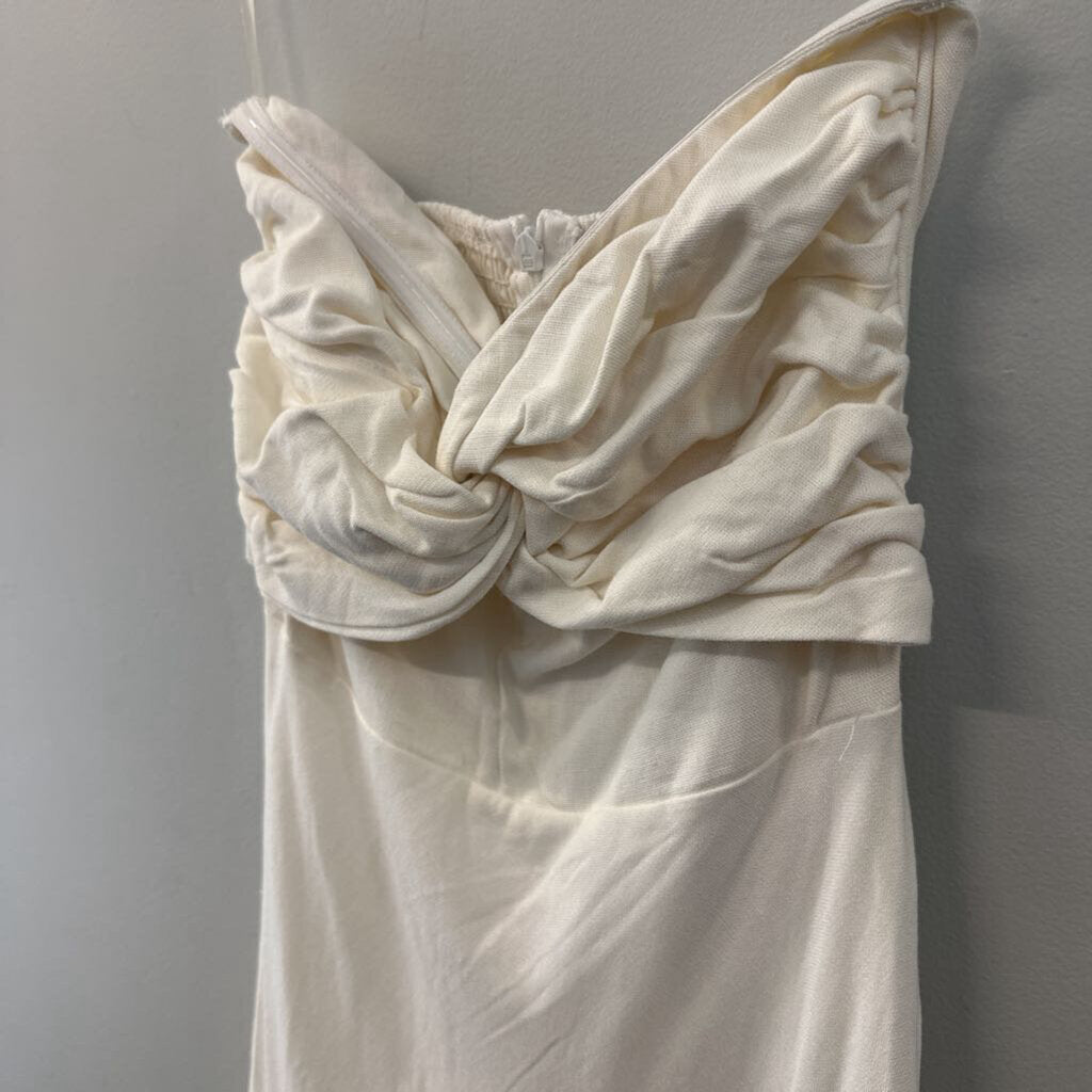 Ivory Strapless Midi Tie Top Dress 0