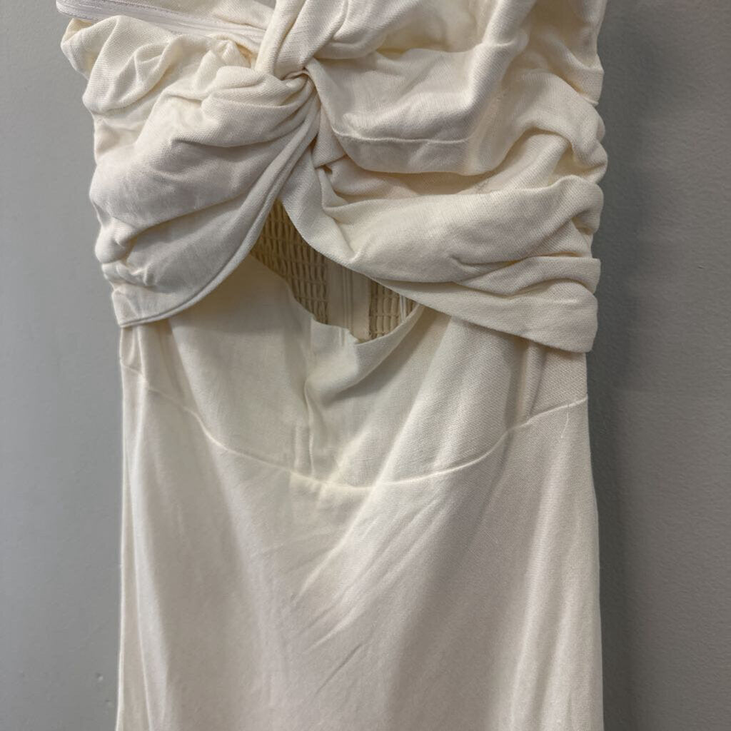 Ivory Strapless Midi Tie Top Dress 0