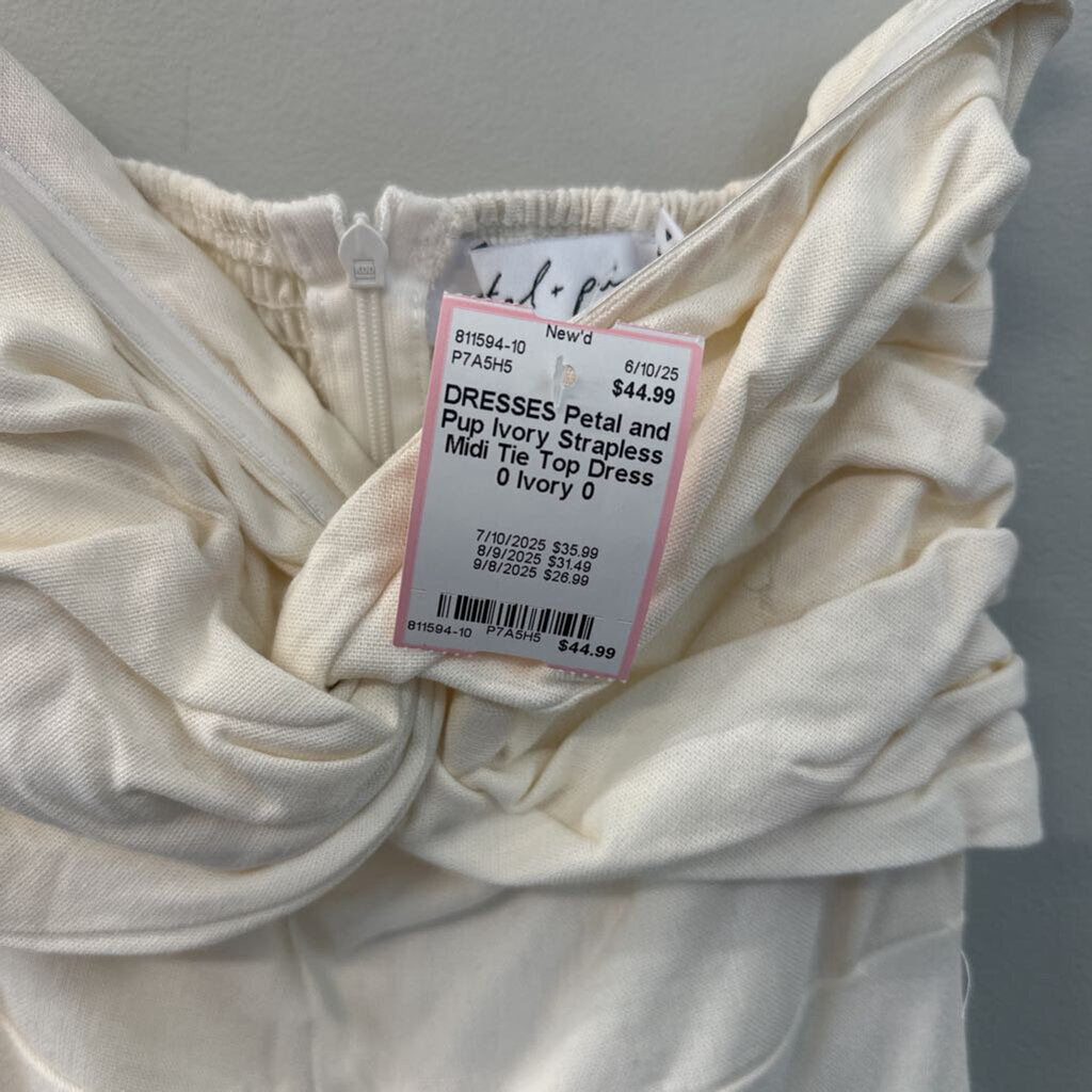 Ivory Strapless Midi Tie Top Dress 0