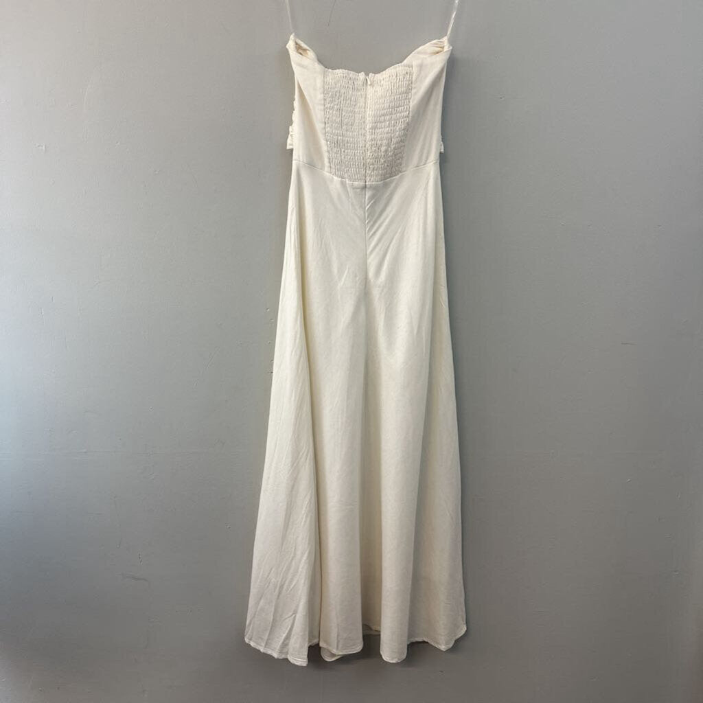 Ivory Strapless Midi Tie Top Dress 0