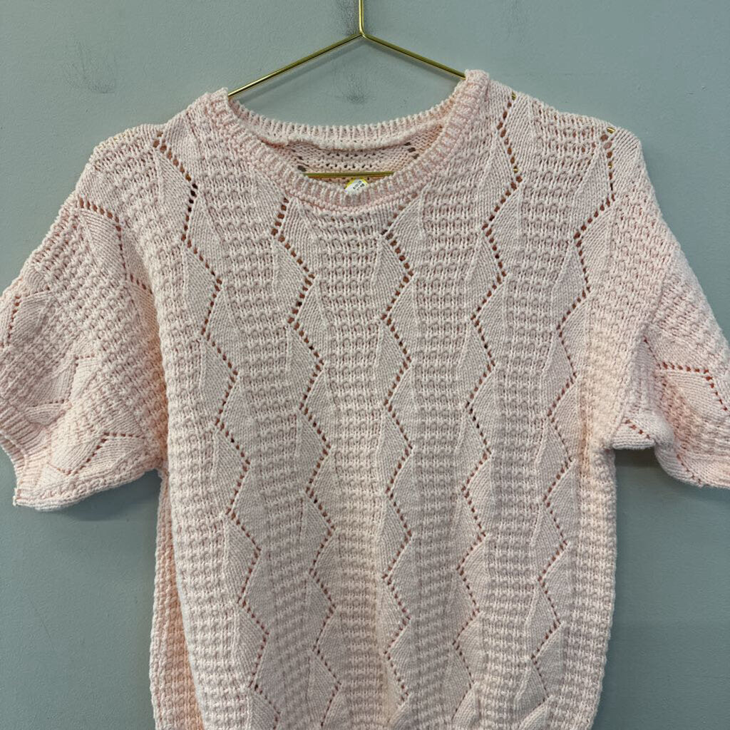 Vintage Pink Knit Short Sleeve Sweater Top Small