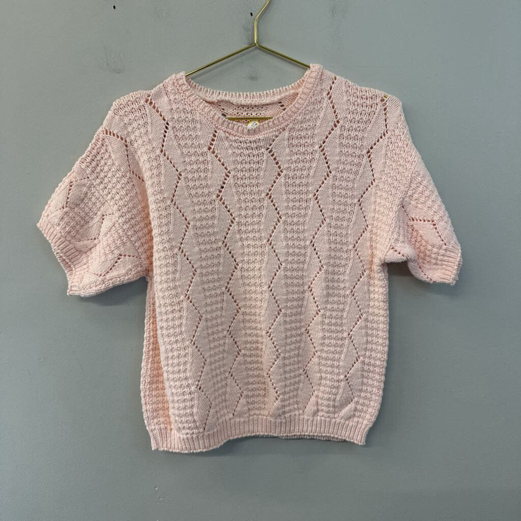 Vintage Pink Knit Short Sleeve Sweater Top Small