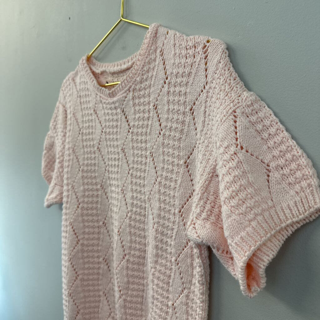 Vintage Pink Knit Short Sleeve Sweater Top Small