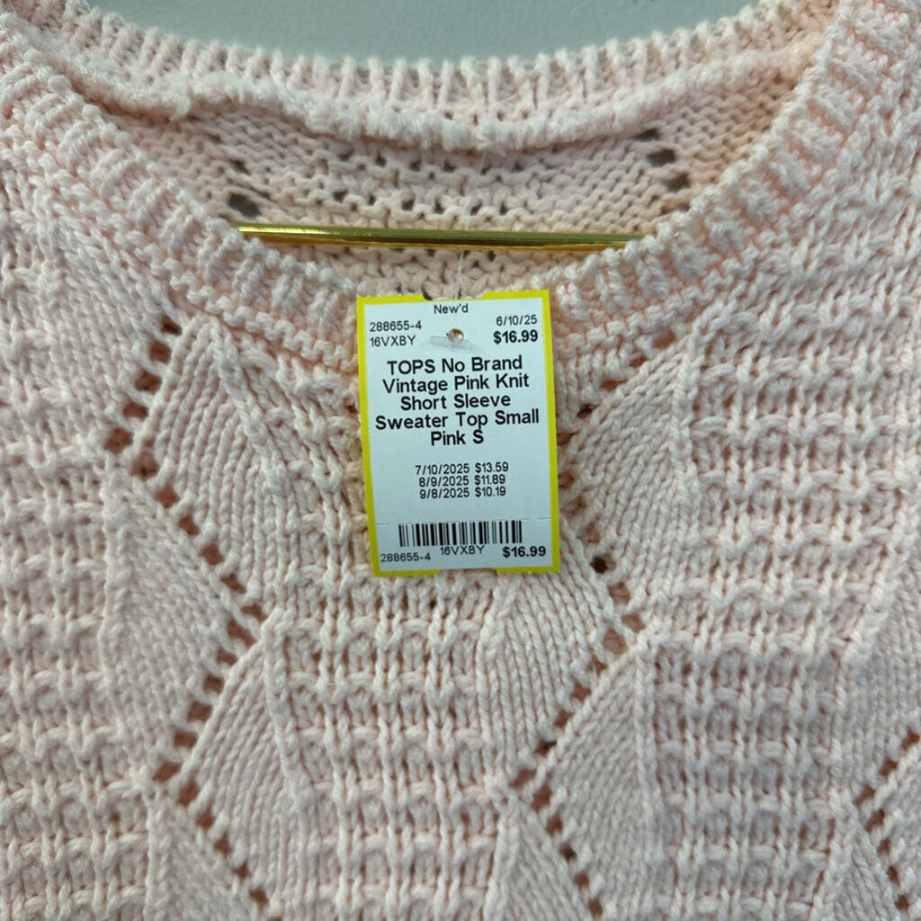 Vintage Pink Knit Short Sleeve Sweater Top Small