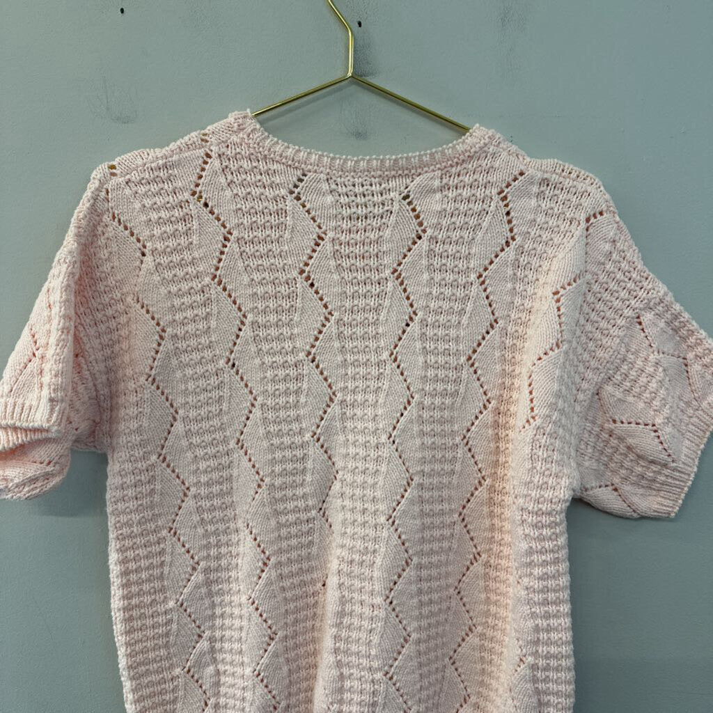Vintage Pink Knit Short Sleeve Sweater Top Small