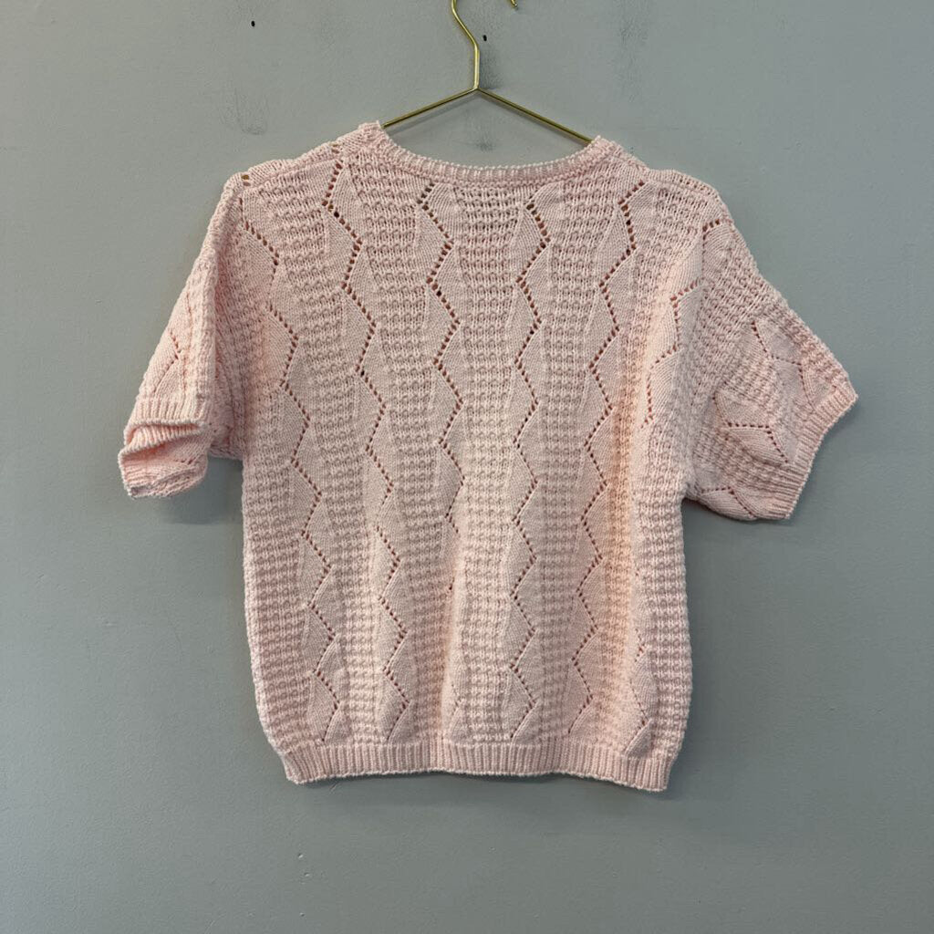 Vintage Pink Knit Short Sleeve Sweater Top Small