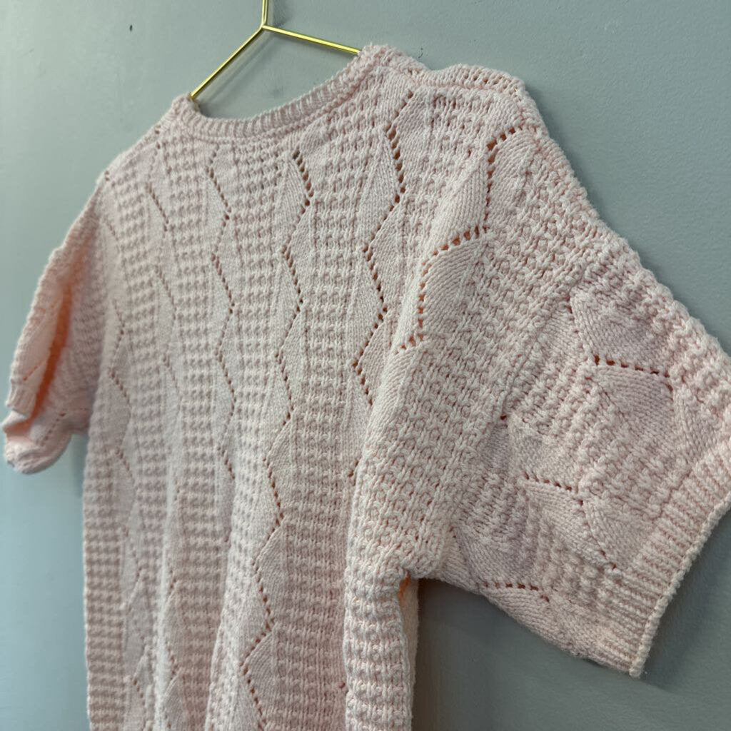 Vintage Pink Knit Short Sleeve Sweater Top Small