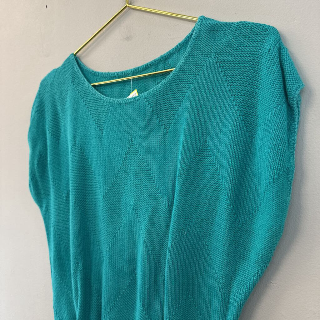 Vintage Teal Chevron Short Sleeve Sweater Top Small