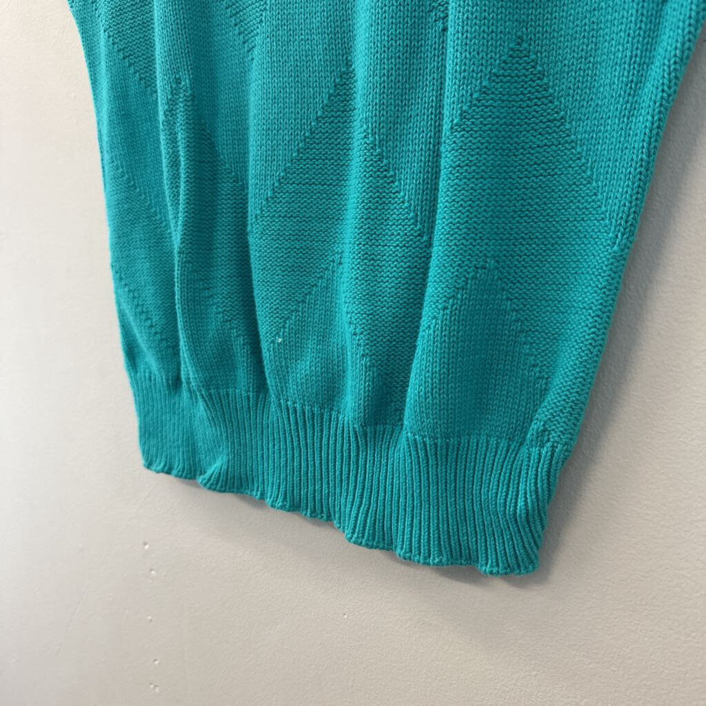 Vintage Teal Chevron Short Sleeve Sweater Top Small