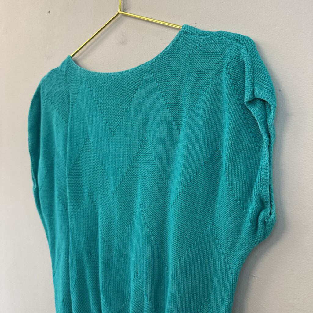 Vintage Teal Chevron Short Sleeve Sweater Top Small