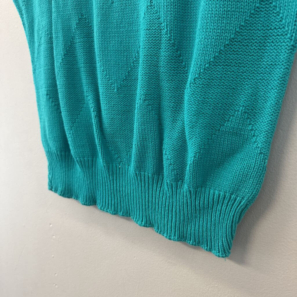 Vintage Teal Chevron Short Sleeve Sweater Top Small