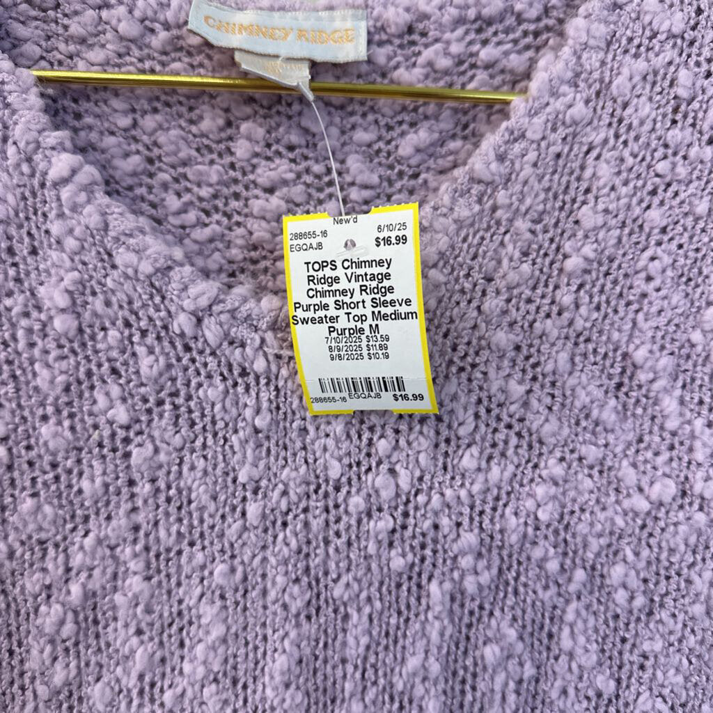 Vintage Chimney Ridge Purple Short Sleeve Sweater Top Medium