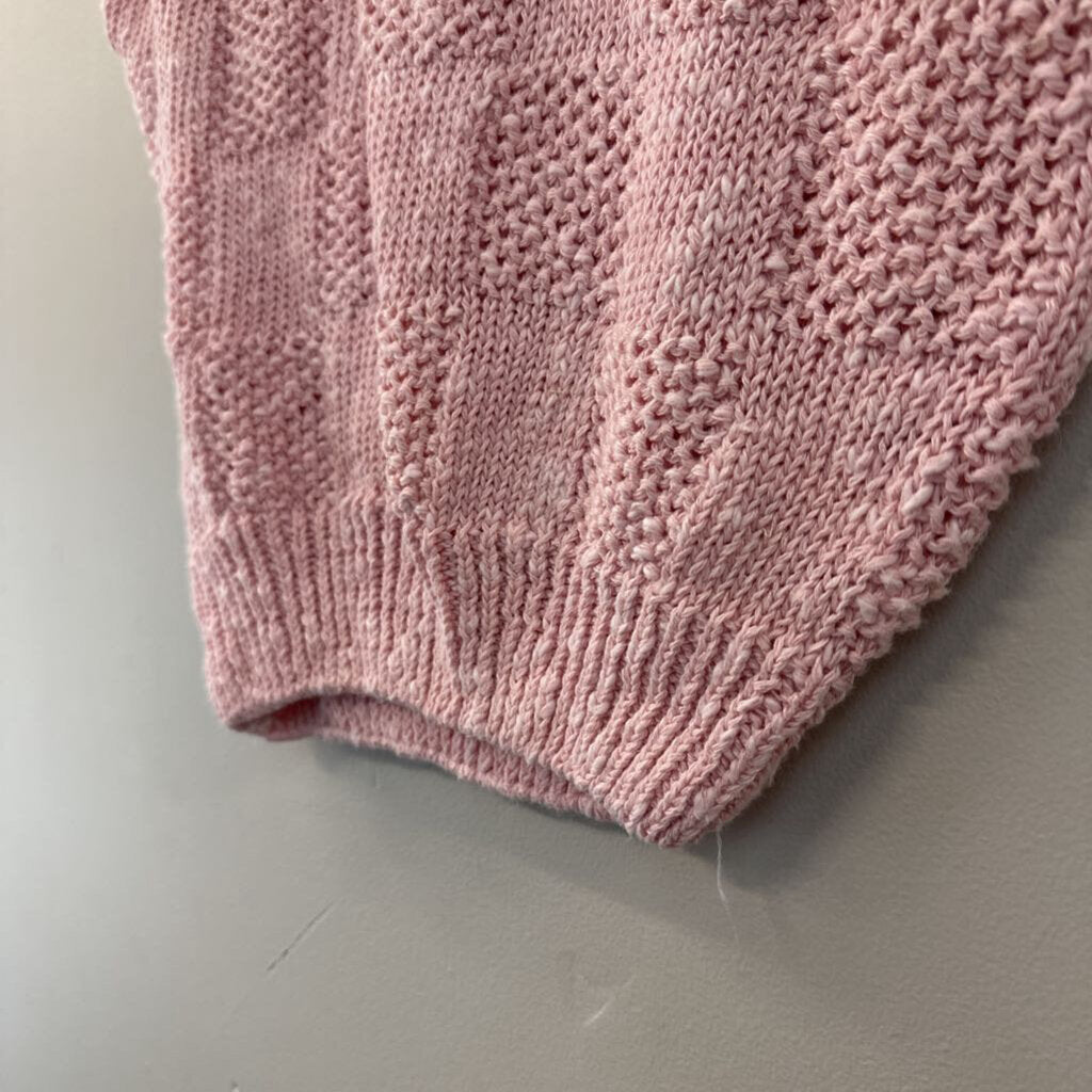 Vintage Pink Checkered Short Sleeve Sweater Top Small
