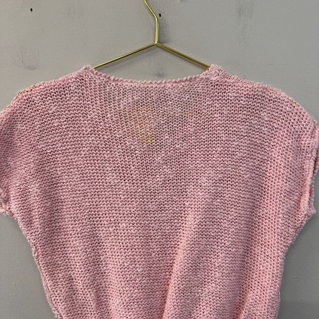 Vintage Pink Checkered Short Sleeve Sweater Top Small