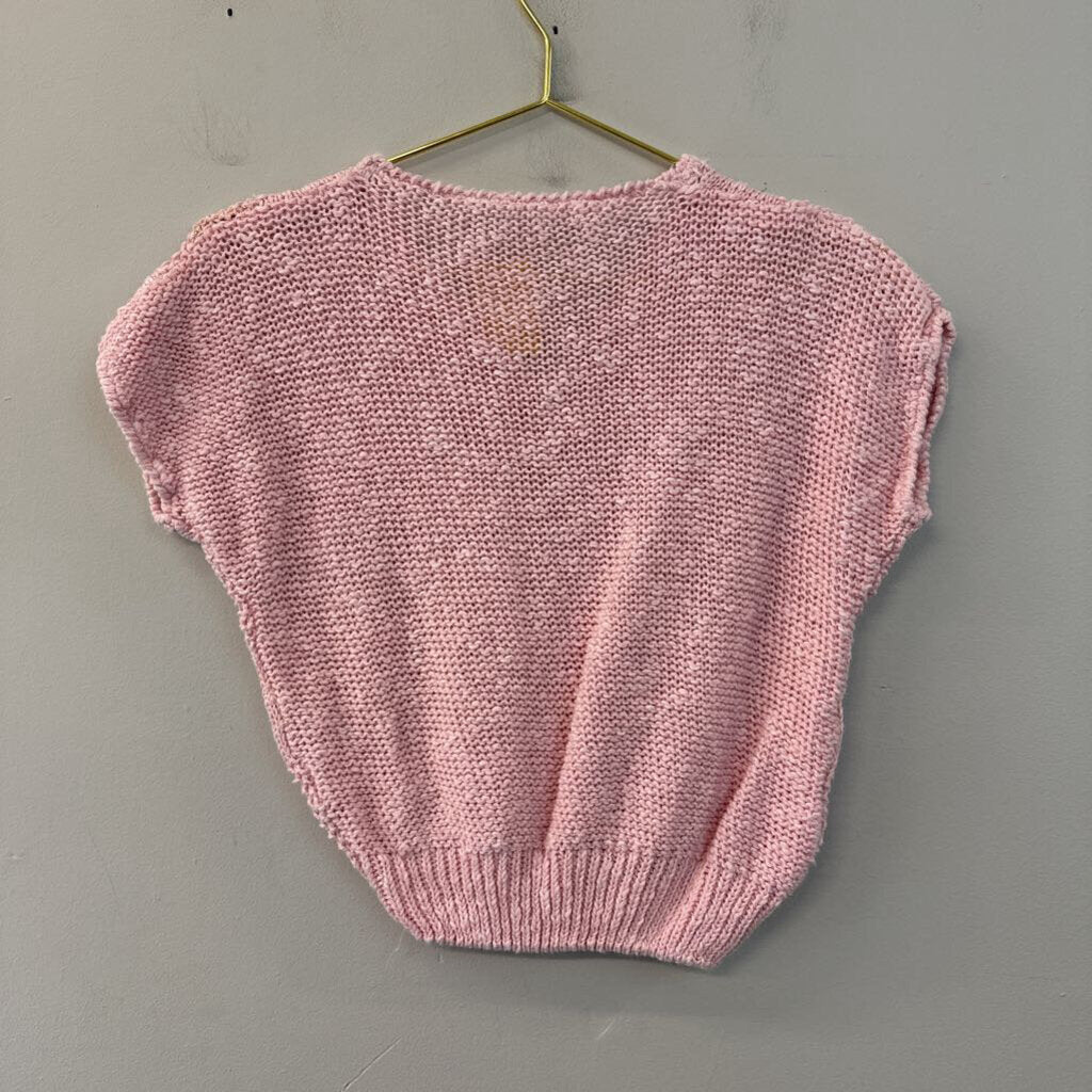Vintage Pink Checkered Short Sleeve Sweater Top Small