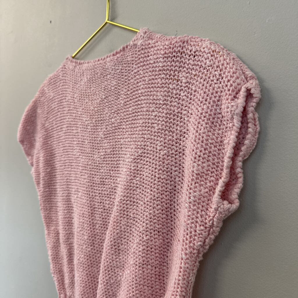 Vintage Pink Checkered Short Sleeve Sweater Top Small