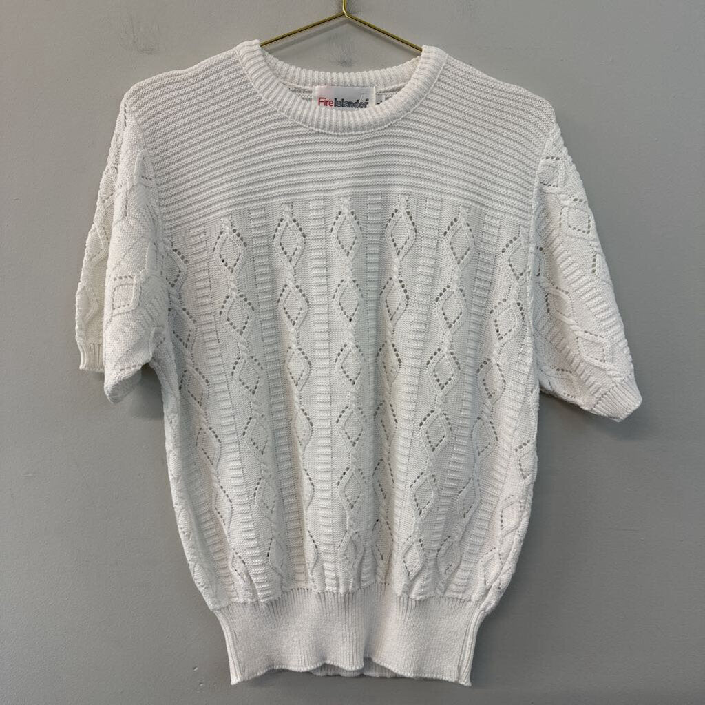 Vintage Fire Islander White Short Sleeve Sweater Top Large