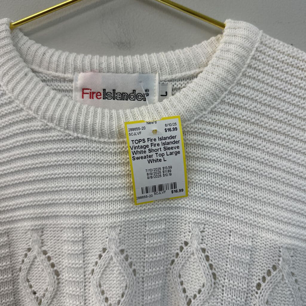 Vintage Fire Islander White Short Sleeve Sweater Top Large