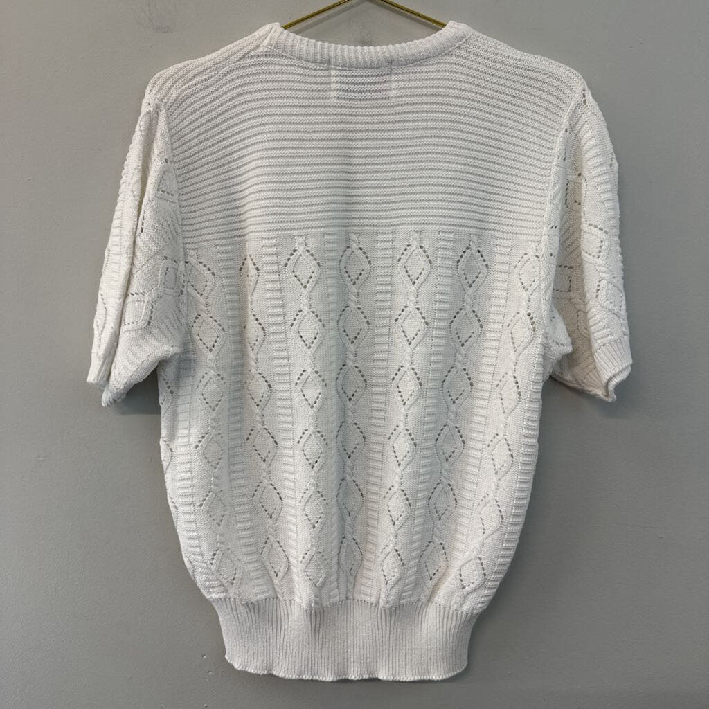 Vintage Fire Islander White Short Sleeve Sweater Top Large