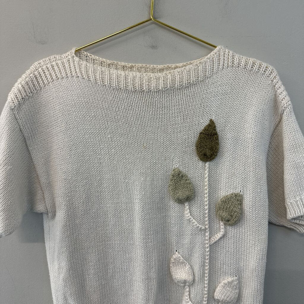 Vintage COS COB Beige Flower Knit Short Sleeve Sweater Top Medium