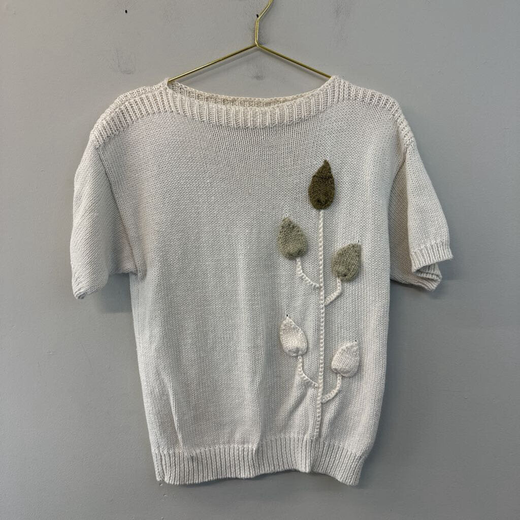 Vintage COS COB Beige Flower Knit Short Sleeve Sweater Top Medium