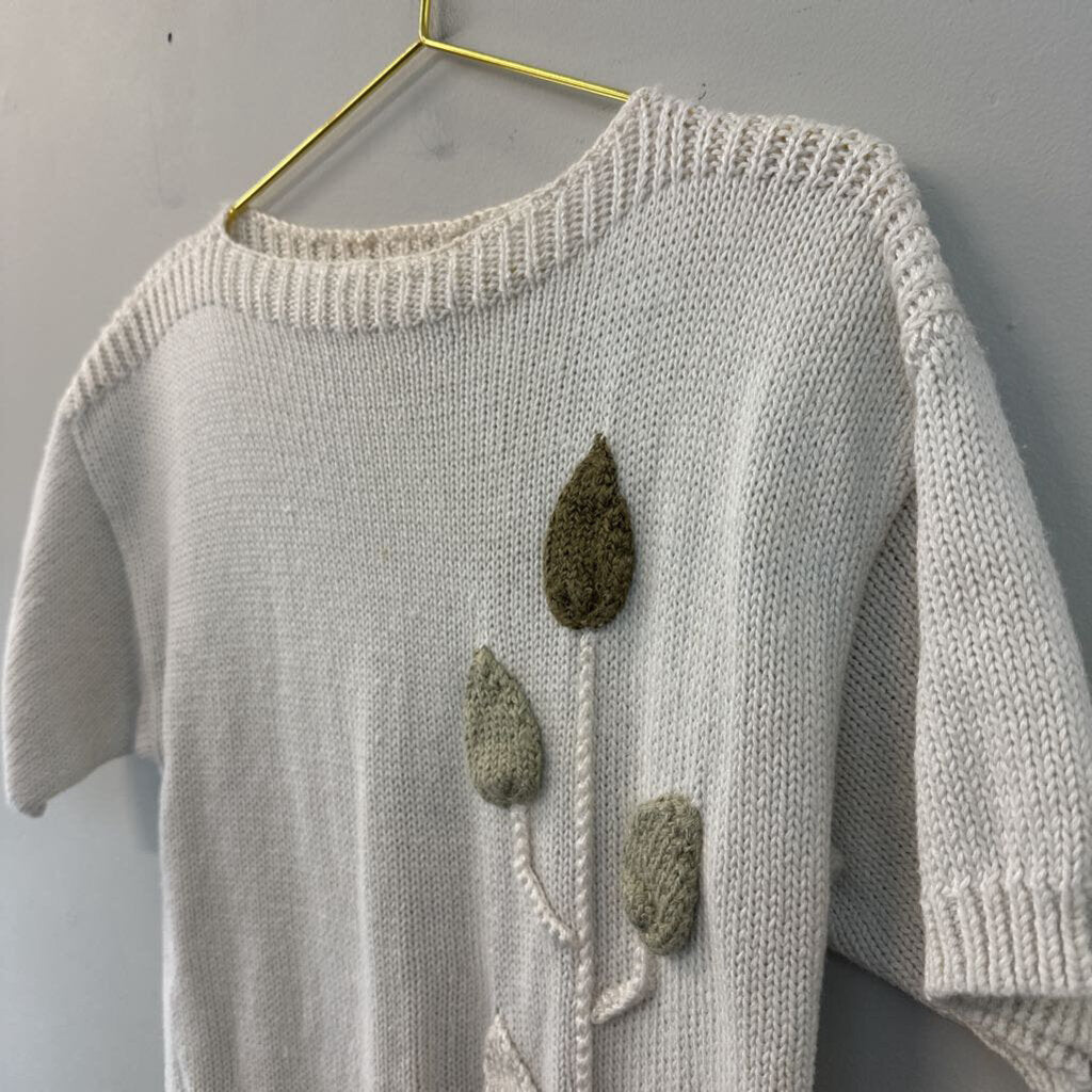 Vintage COS COB Beige Flower Knit Short Sleeve Sweater Top Medium