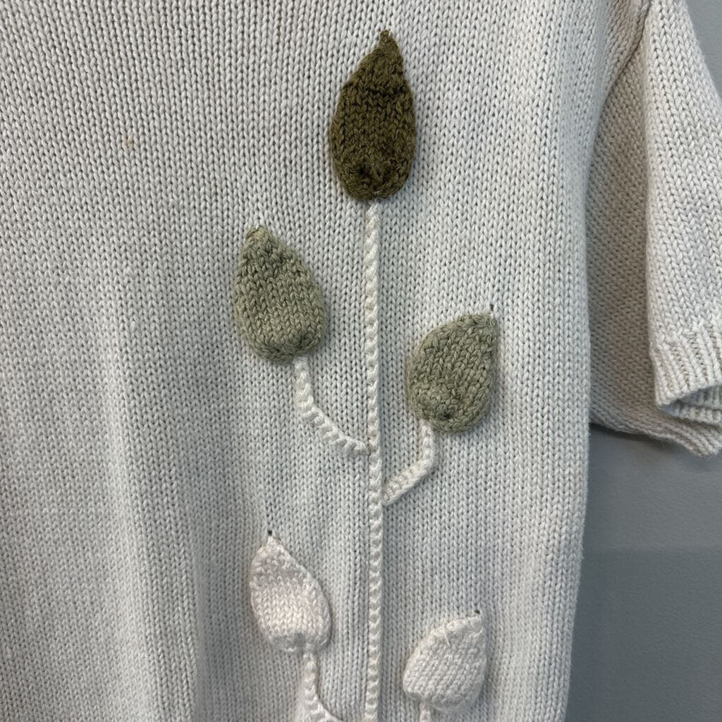 Vintage COS COB Beige Flower Knit Short Sleeve Sweater Top Medium