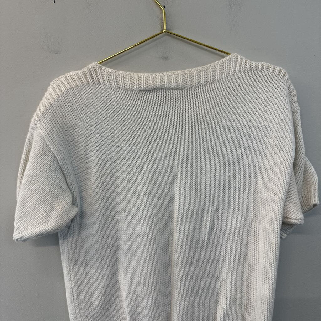 Vintage COS COB Beige Flower Knit Short Sleeve Sweater Top Medium