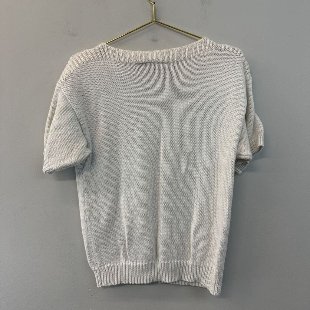 Vintage COS COB Beige Flower Knit Short Sleeve Sweater Top Medium