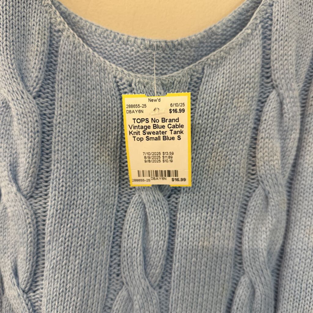 Vintage Blue Cable Knit Sweater Tank Top Small