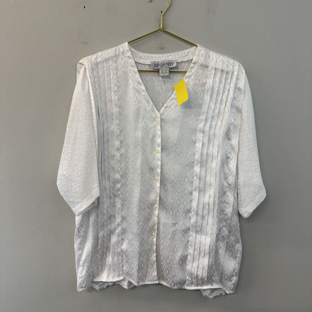 Vintage Argenti White Silky Print Button Front Top 8