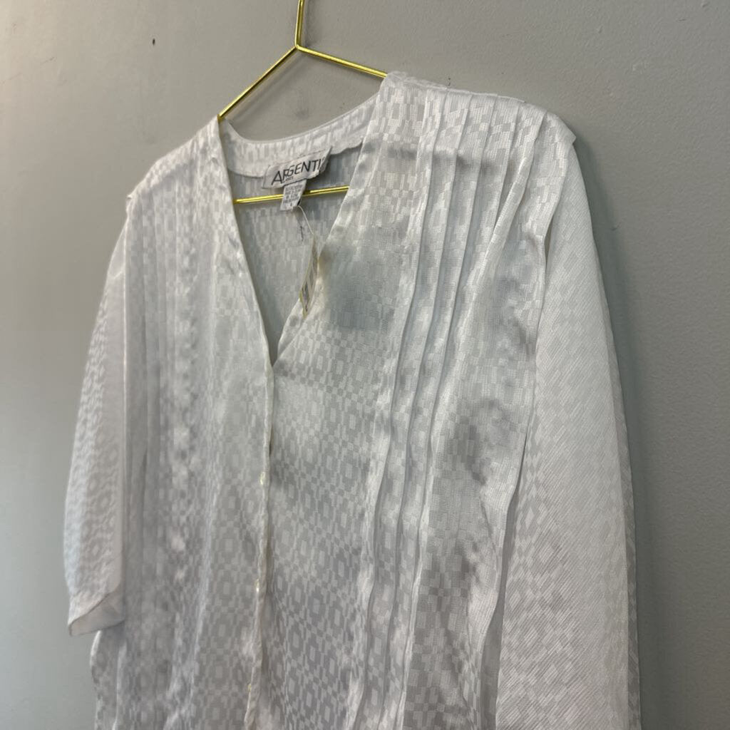 Vintage Argenti White Silky Print Button Front Top 8