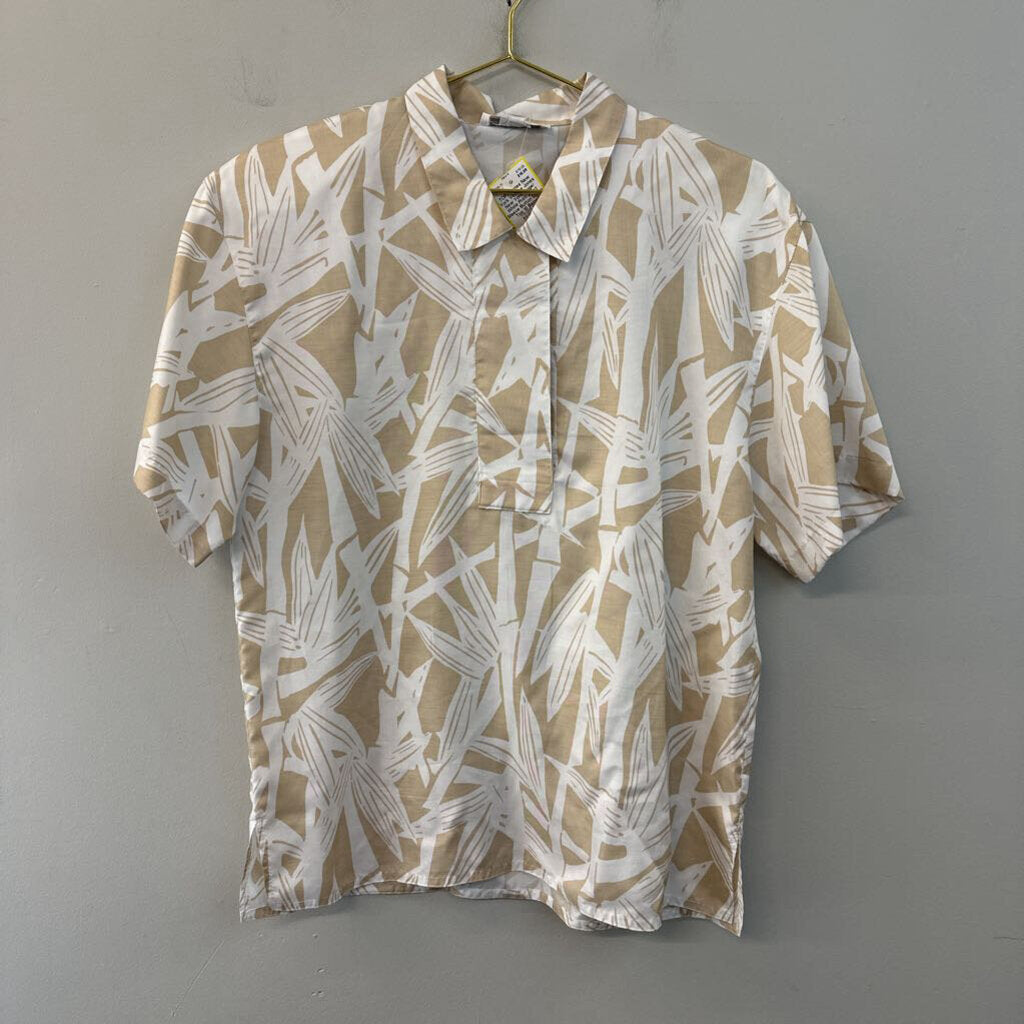 Vintage Jones New York Beige/ White Print Short Sleeve Button Down Top 10