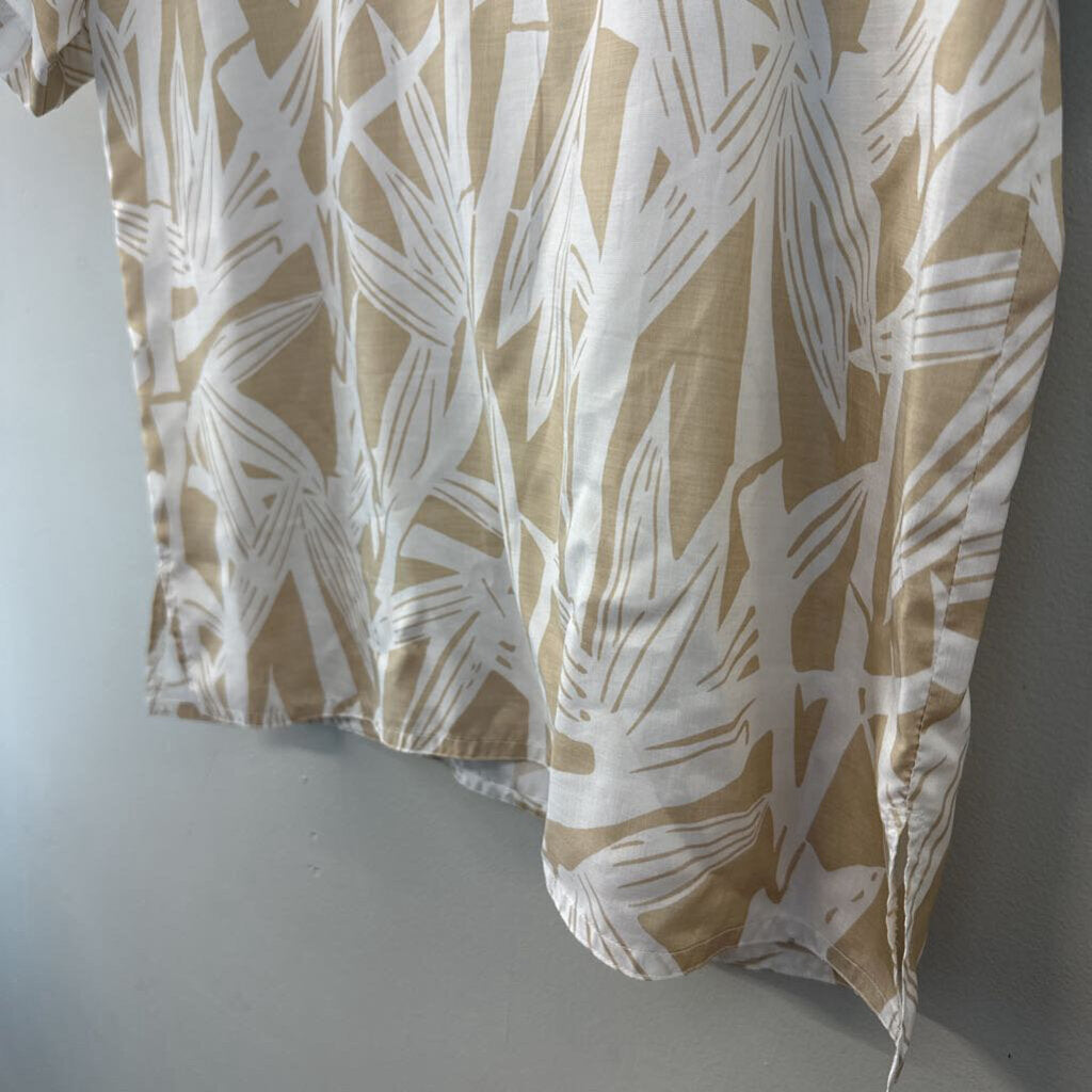 Vintage Jones New York Beige/ White Print Short Sleeve Button Down Top 10