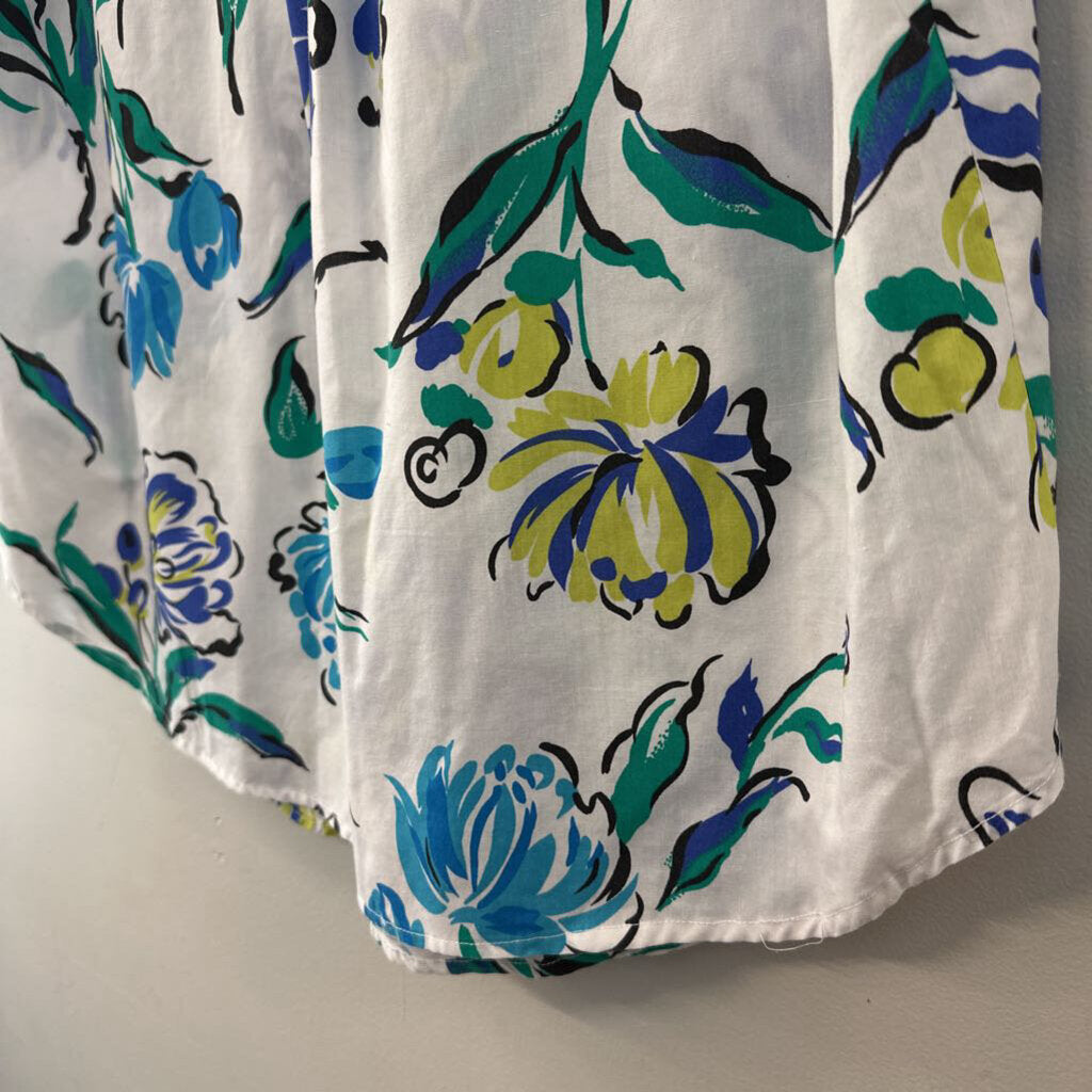 Vintage Venezia White/ Blue Print Short Sleeve Button Down Top 14/16