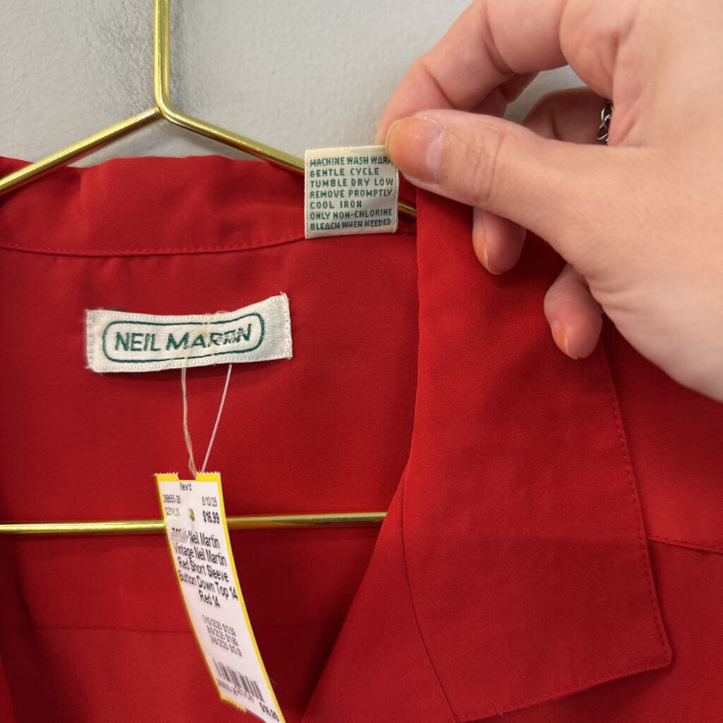 Vintage Neil Martin Red Short Sleeve Button Down Top 14