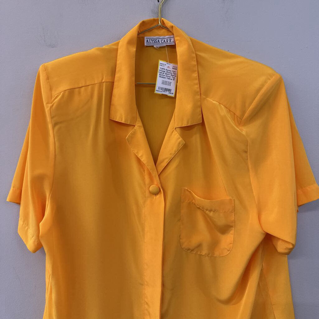 Vintage Alyssa Carr Yellow Short Sleeve Button Down Top Medium