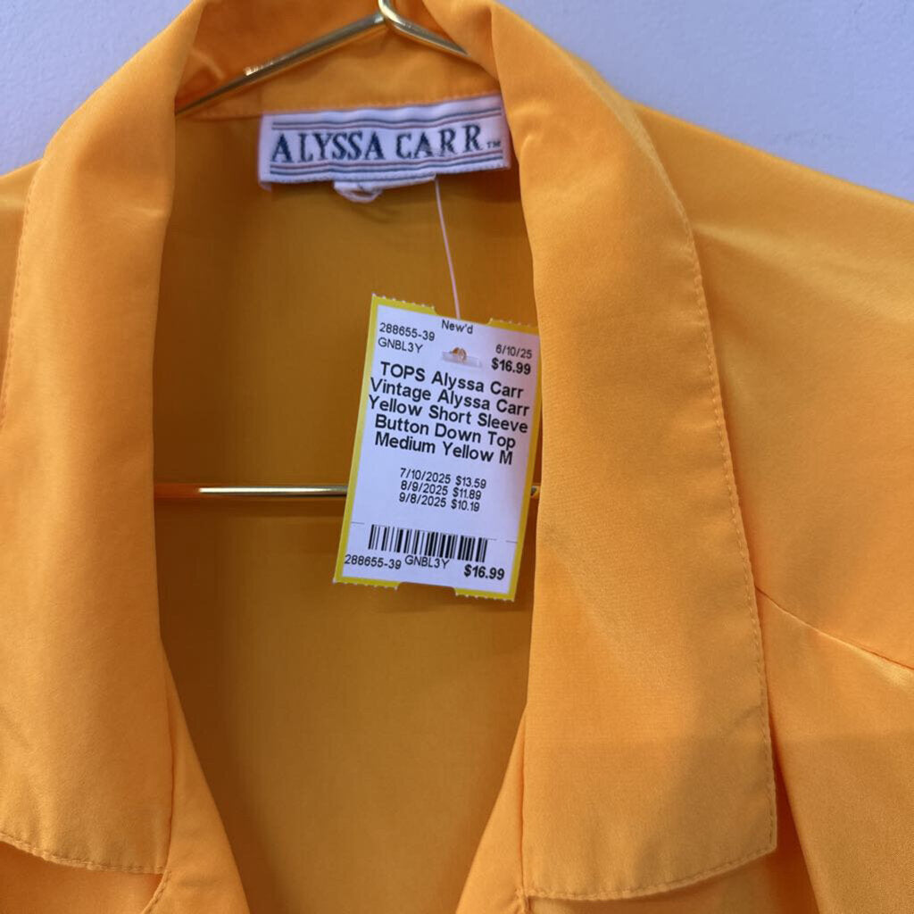 Vintage Alyssa Carr Yellow Short Sleeve Button Down Top Medium