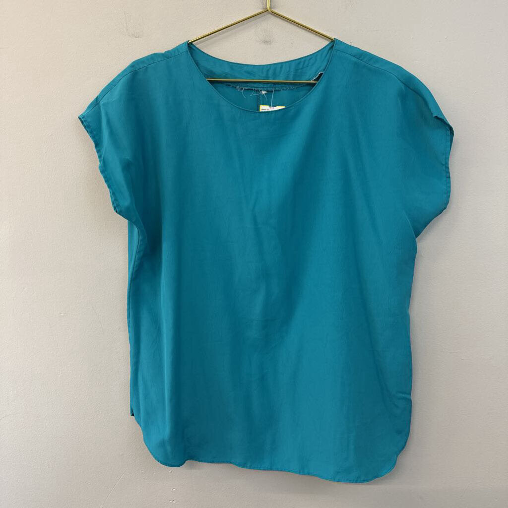 Vintage Teal Silky Short Sleeve Top Large