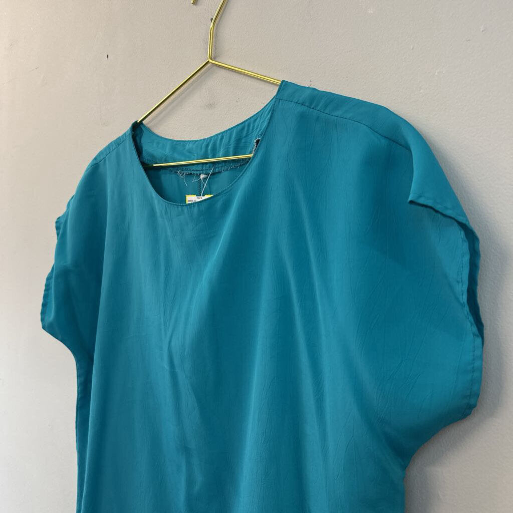 Vintage Teal Silky Short Sleeve Top Large
