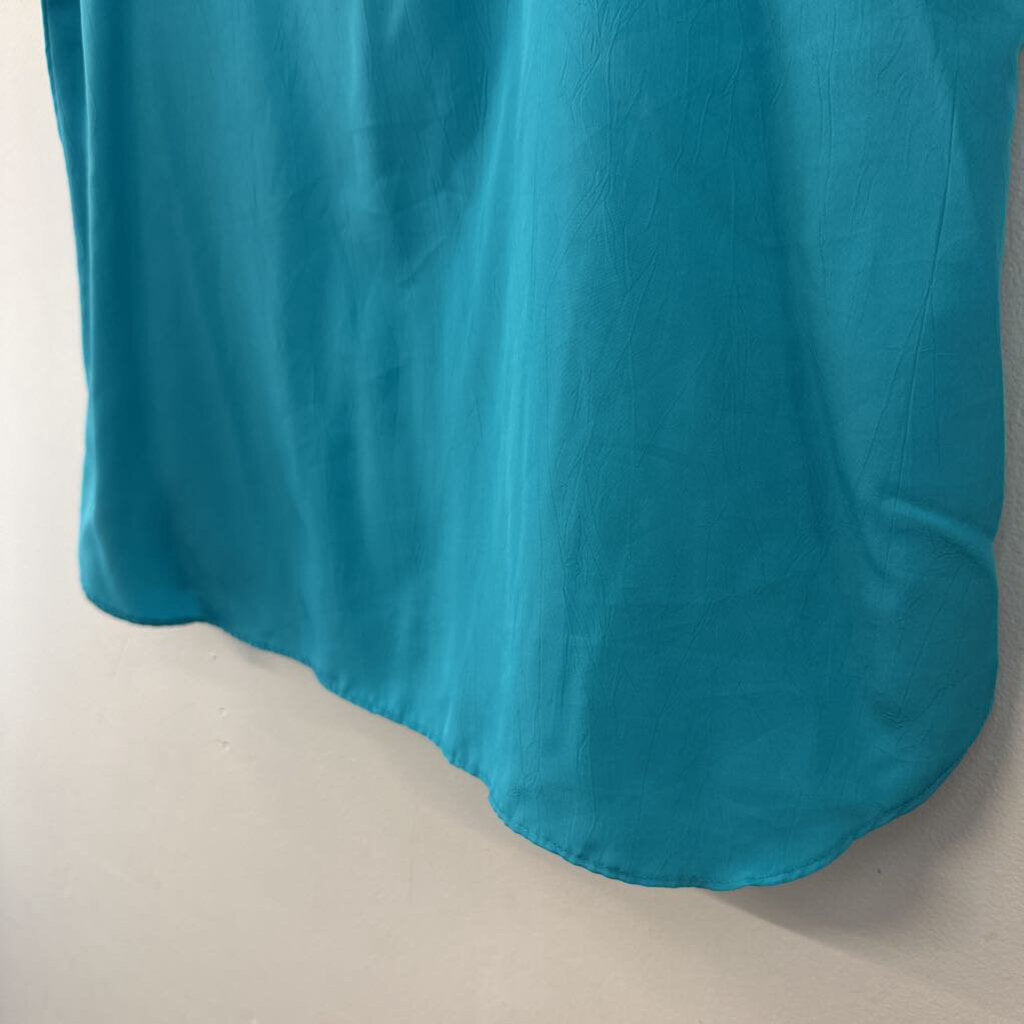 Vintage Teal Silky Short Sleeve Top Large