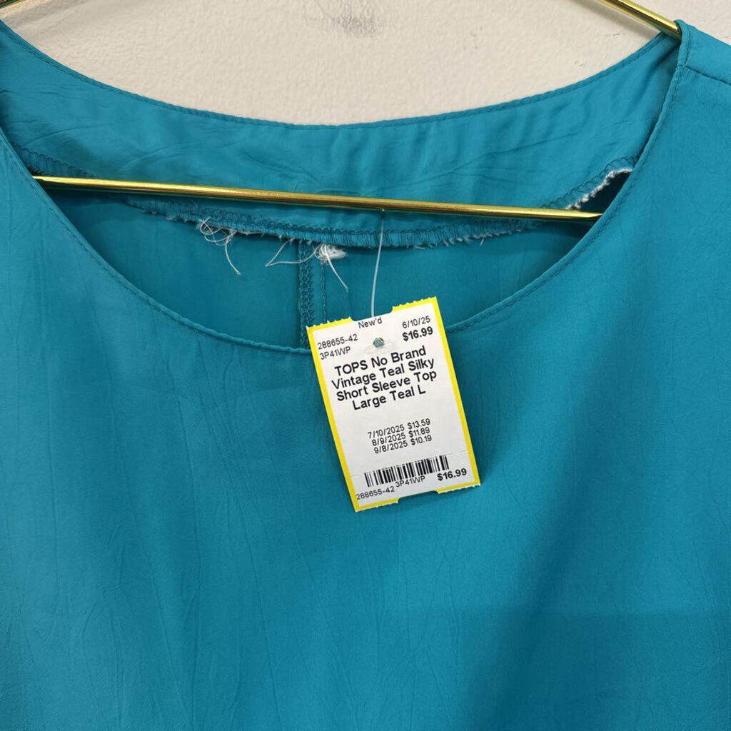 Vintage Teal Silky Short Sleeve Top Large