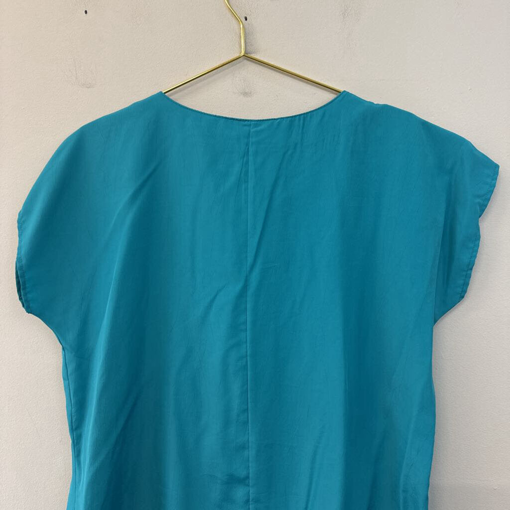 Vintage Teal Silky Short Sleeve Top Large