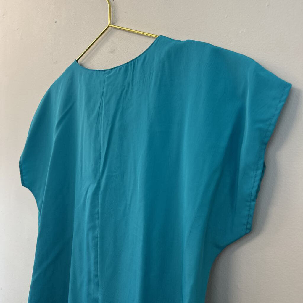 Vintage Teal Silky Short Sleeve Top Large