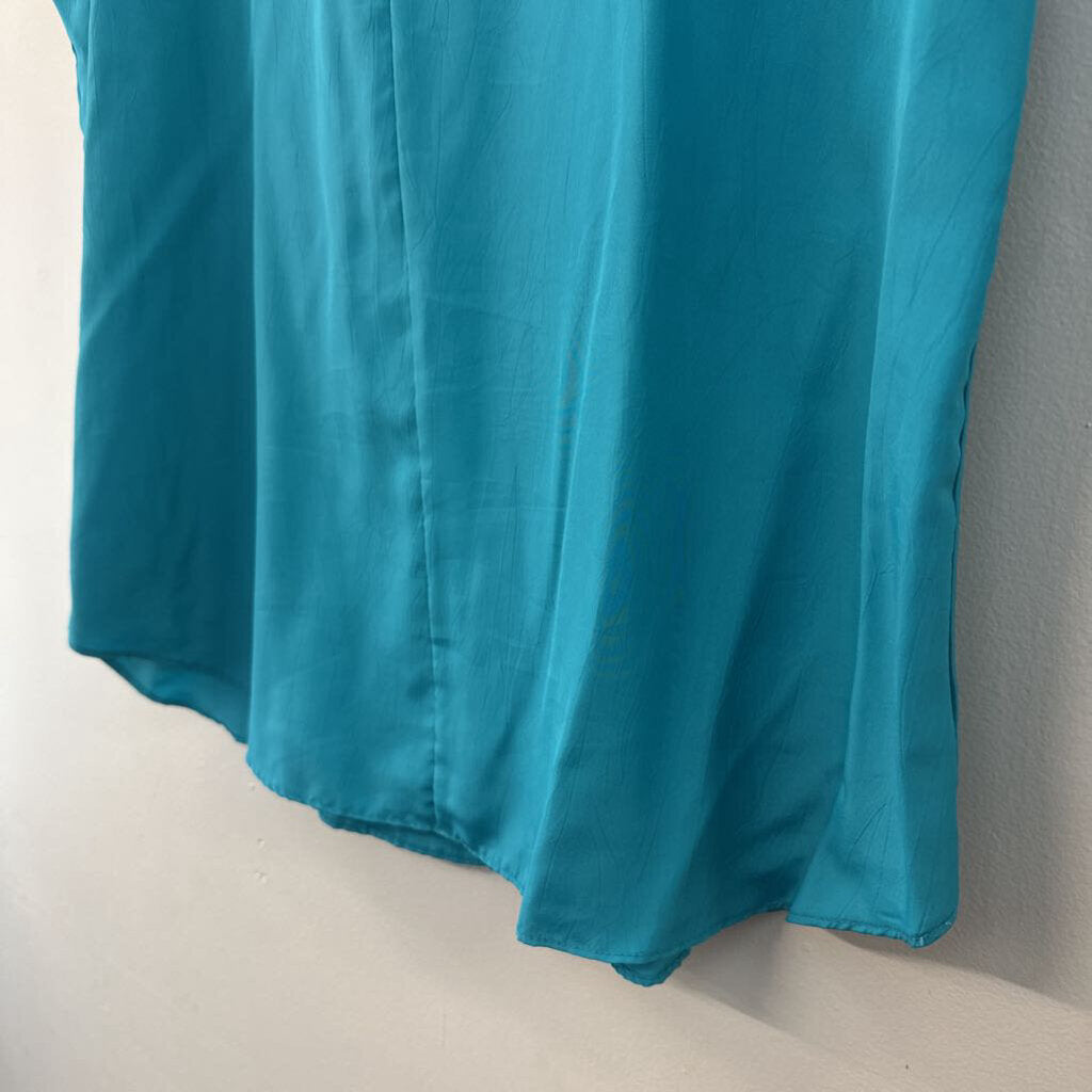 Vintage Teal Silky Short Sleeve Top Large