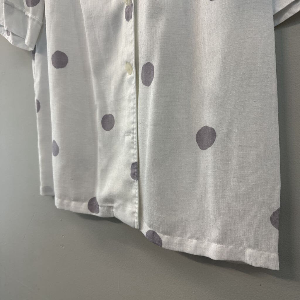 Vintage Custom Collection White/ Grey Polka Dot Short Sleeve Button Down Top Medium